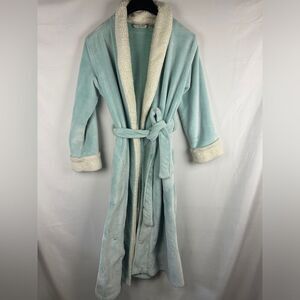 Soft surroundings fleece robe wasit tie long cozy size Small